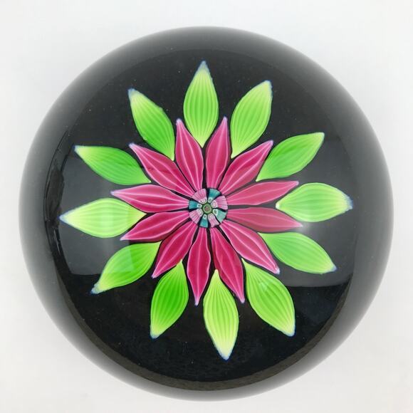Perthshire PP54 1983 Lampwork Flower Petals Leaves Black Ground LE Paperweight - Picture 1 of 13